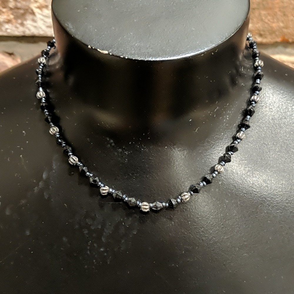 Silver and black beaded necklace